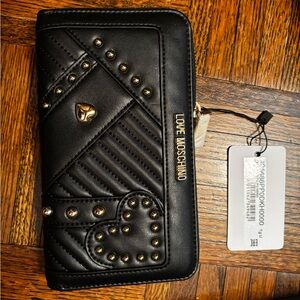 Love Moschino Black Quilted Studded Zip-Around Wallet